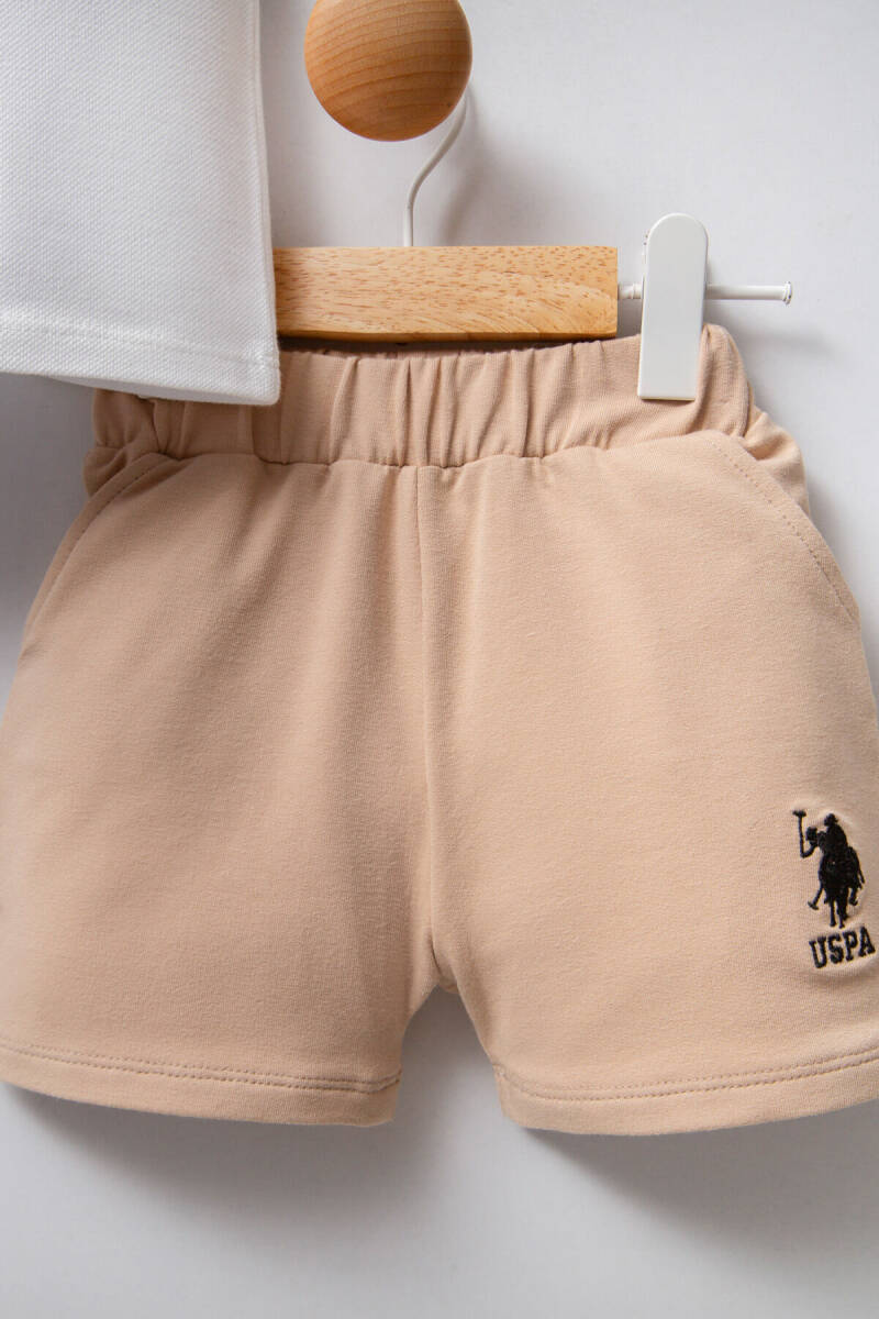 U.S. Polo Assn. Erkek Bebek Pamuklu Polo Yaka Pigment Baskılı Yazlık Regular Fit Krem Bebek Takımı USB2339-C-V5 - 3