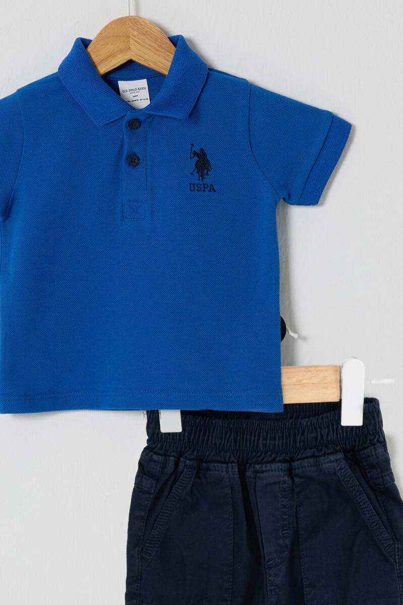 U.S. Polo Assn. Erkek Bebek Pamuklu Polo Yaka Pigment Baskılı Yazlık Regular Fit Mavi Bebek Takımı USB2624-C-V3 - 2