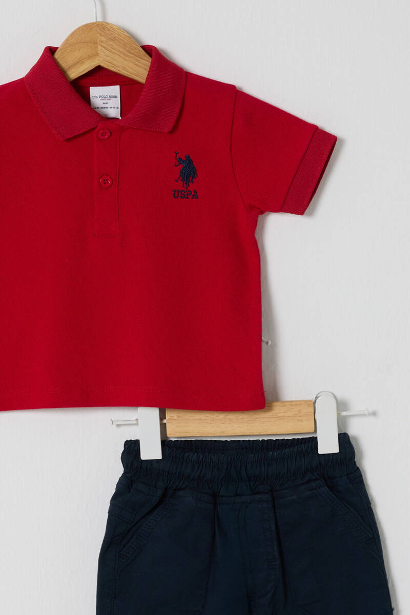 U.S. Polo Assn. Erkek Bebek Pamuklu Polo Yaka Pigment Baskılı Yazlık Regular Fit Kırmızı Bebek Takımı USB2624-C-V2 - 2