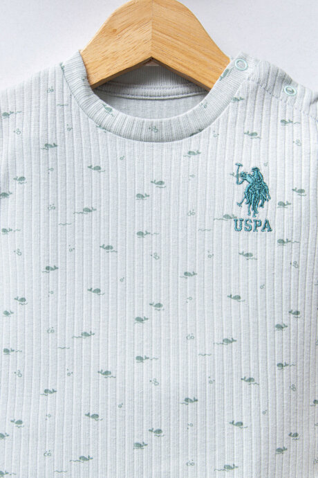 U.S. Polo Assn. Erkek Bebek Pamuklu Bisiklet Yaka Pigment Baskılı Yazlık Regular Fit Yeşil Bebek Takımı USB2311-C-V1 - 2