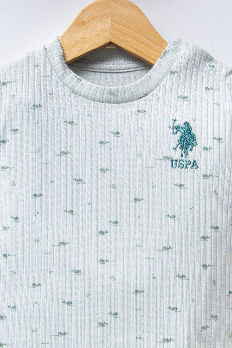 U.S. Polo Assn. Erkek Bebek Pamuklu Bisiklet Yaka Pigment Baskılı Yazlık Regular Fit Yeşil Bebek Takımı USB2311-C-V1 - 2