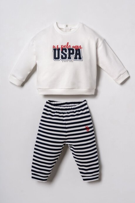 U.S. Polo Assn. Erkek Bebek Pamuklu Baskılı Beyaz Uzun Kol Pijama Takım USB3162-C-V1