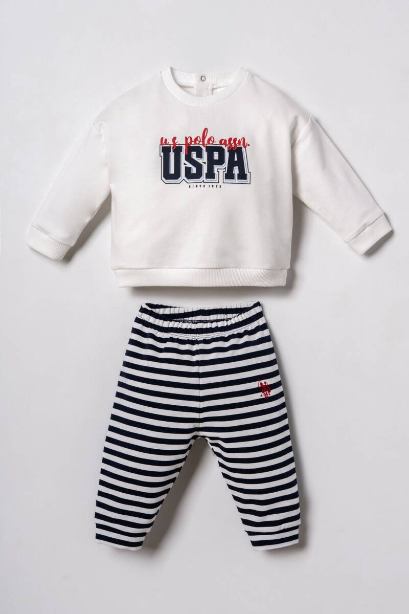 U.S. Polo Assn. Erkek Bebek Pamuklu Baskılı Beyaz Uzun Kol Pijama Takım USB3162-C-V1 - 1