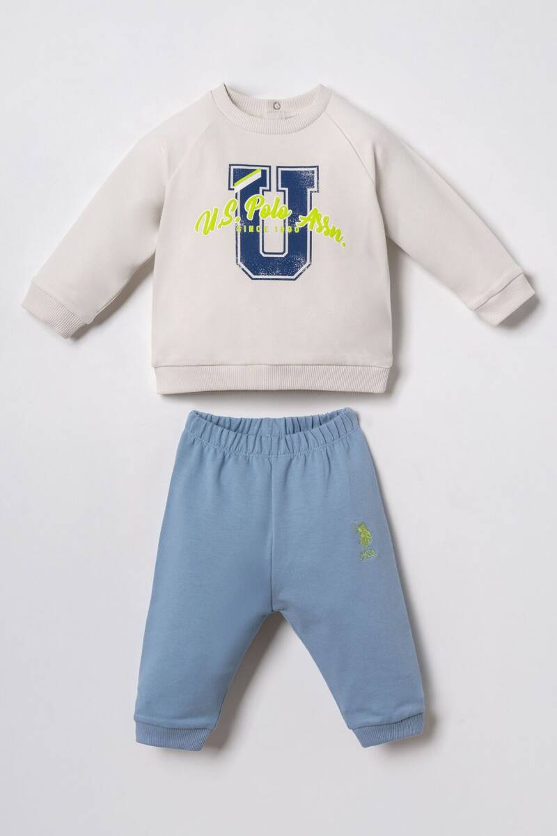 U.S. Polo Assn. Erkek Bebek Pamuklu Baskılı Beyaz Uzun Kol Pijama Takım USB3165-C-V2 - 1