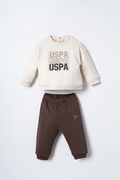 U.S. Polo Assn. Erkek Bebek Pamuklu Baskılı Krem Uzun Kol Pijama Takım USB3180-C-V1