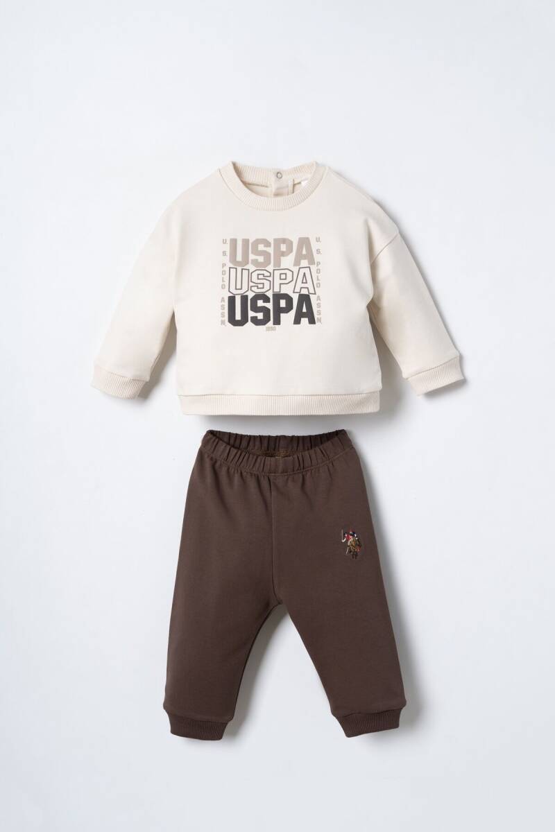 U.S. Polo Assn. Erkek Bebek Pamuklu Baskılı Krem Uzun Kol Pijama Takım USB3180-C-V1 - 1