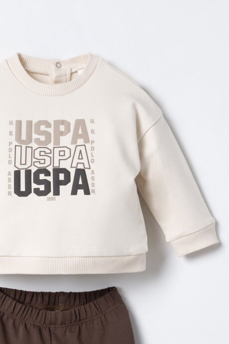 U.S. Polo Assn. Erkek Bebek Pamuklu Baskılı Krem Uzun Kol Pijama Takım USB3180-C-V1 (1)