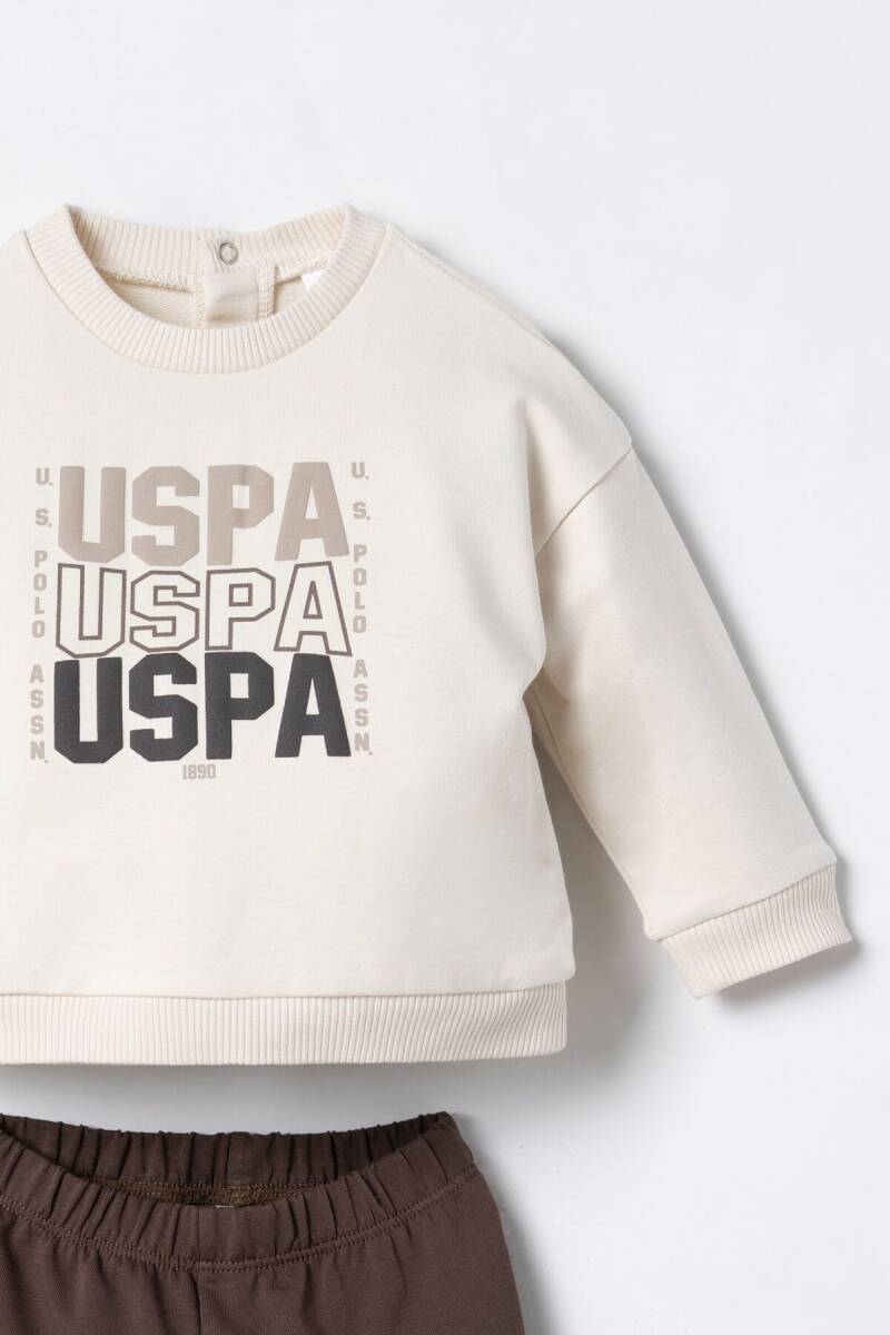 U.S. Polo Assn. Erkek Bebek Pamuklu Baskılı Krem Uzun Kol Pijama Takım USB3180-C-V1 - 2