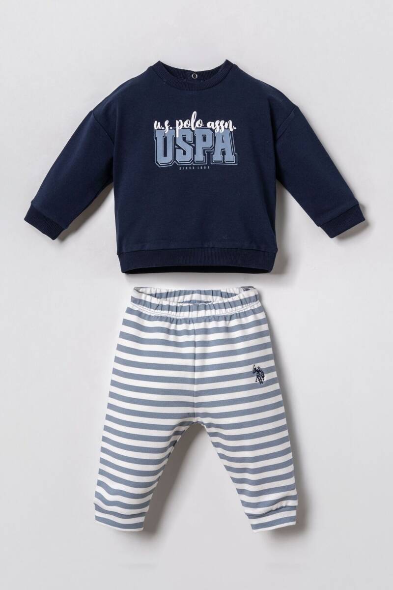 U.S. Polo Assn. Erkek Bebek Pamuklu Baskılı Lacivert Uzun Kol Pijama Takım USB3162-C-V2 - 1