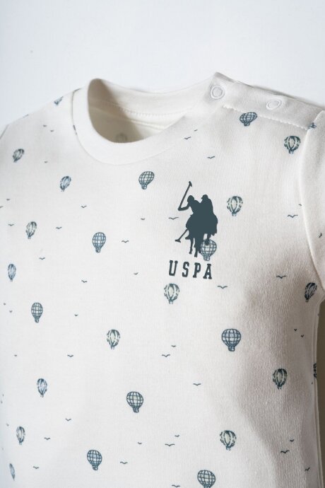 U.S. Polo Assn. Erkek Bebek %100 Pamuk Bisiklet Yaka Nakışlı Yazlık Regular Fit Beyaz Bebek Takımı USB2855-C-V1 (1)