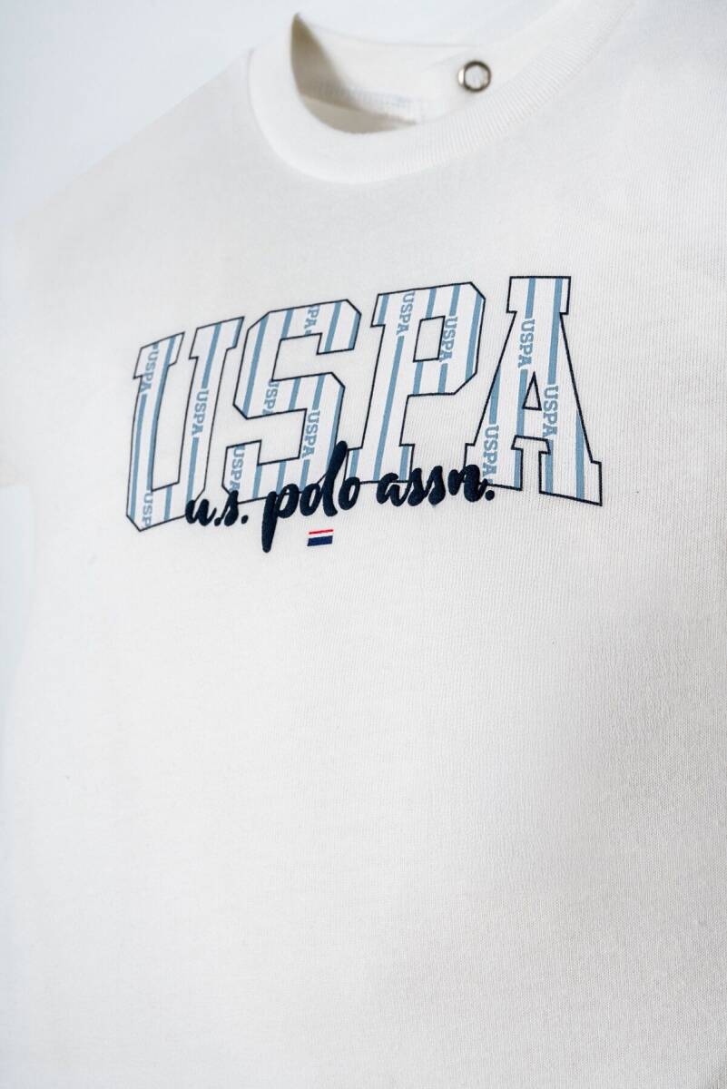 U.S. Polo Assn. Erkek Bebek %100 Pamuk Bisiklet Yaka Nakışlı Yazlık Regular Fit Beyaz Bebek Takımı USB2897-C-V2 - 2