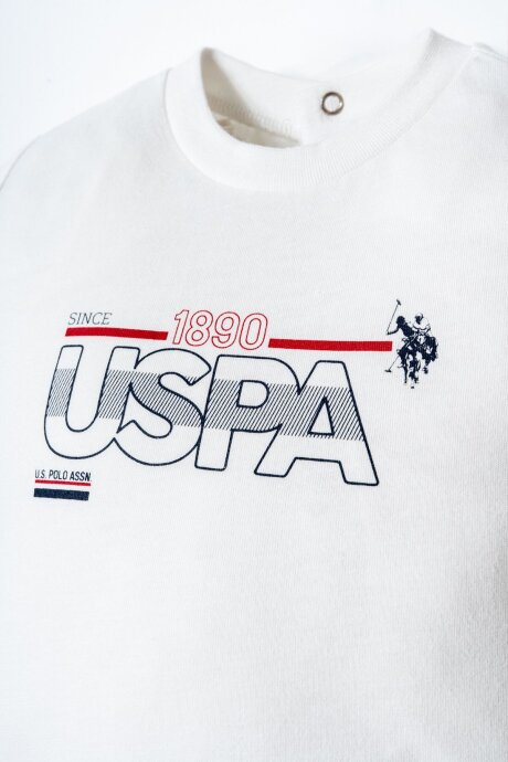 U.S. Polo Assn. Erkek Bebek %100 Pamuk Bisiklet Yaka Nakışlı Yazlık Regular Fit Beyaz Bebek Takımı USB2908-C-V1 - 2