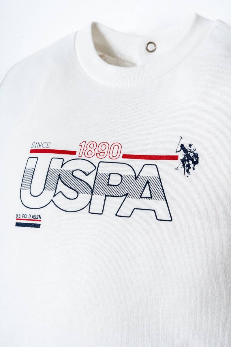 U.S. Polo Assn. Erkek Bebek %100 Pamuk Bisiklet Yaka Nakışlı Yazlık Regular Fit Beyaz Bebek Takımı USB2908-C-V1 - 2