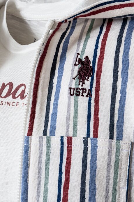 U.S. Polo Assn. Erkek Bebek Pamuklu Fermuarlı Yaka Nakışlı Yazlık Regular Fit Beyaz 3'Lü Bebek Takımı USB2878-C-V1 - 3