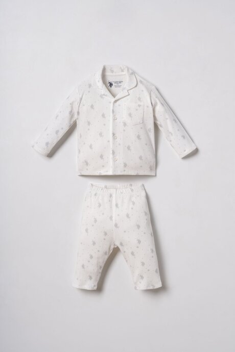 U.S. Polo Assn. Erkek Bebek %100 Pamuk Desenli Beyaz Gömlek Pijama Takımı USB3111-C-V1 - 1