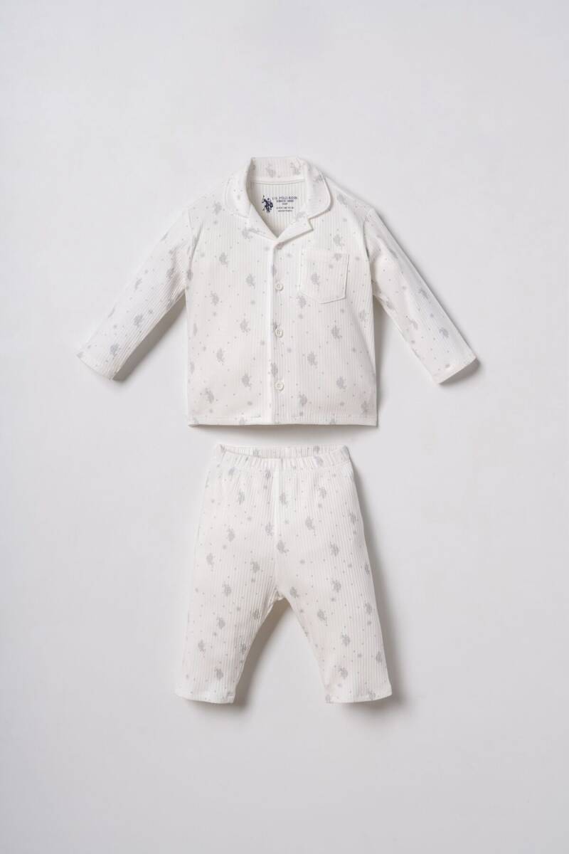 U.S. Polo Assn. Erkek Bebek %100 Pamuk Desenli Beyaz Gömlek Pijama Takımı USB3111-C-V1 - 1