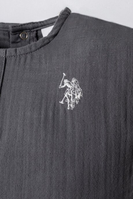 U.S. Polo Assn. Erkek Bebek %100 Pamuk Hakim Yaka Nakışlı Yazlık Regular Fit Gri Bebek Takımı USB2882-C-V2 - 3