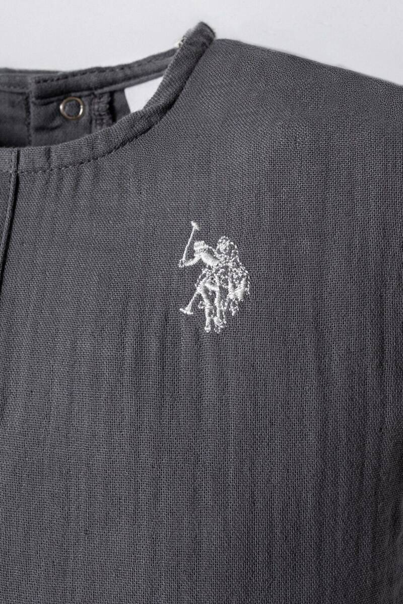 U.S. Polo Assn. Erkek Bebek %100 Pamuk Hakim Yaka Nakışlı Yazlık Regular Fit Gri Bebek Takımı USB2882-C-V2 - 3