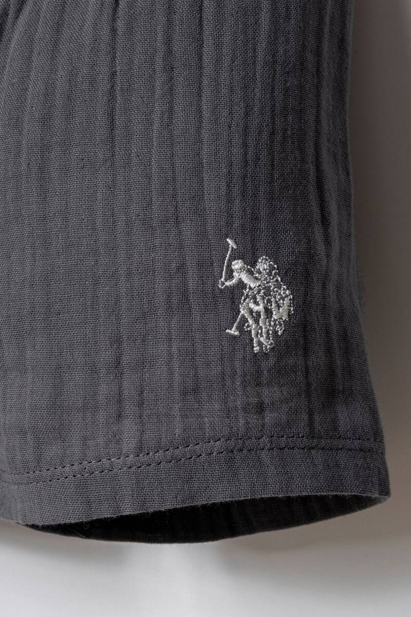 U.S. Polo Assn. Erkek Bebek %100 Pamuk Hakim Yaka Nakışlı Yazlık Regular Fit Gri Bebek Takımı USB2882-C-V2 - 5