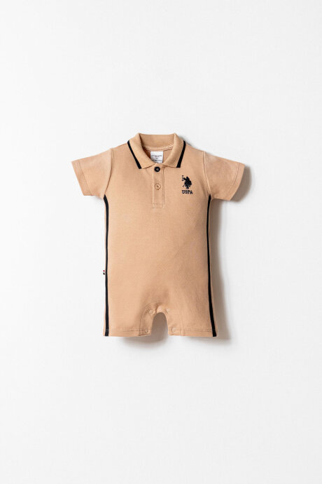 U.S. Polo Assn. Erkek Bebek Polo Yaka Nakışlı Yazlık Regular Fit Kahverengi Tulum USB2906-C-V3