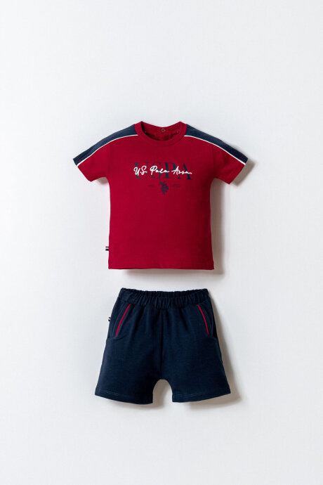 U.S. Polo Assn. Erkek Bebek Bisiklet Yaka Nakışlı Yazlık Regular Fit Kırmızı Bebek Takımı USB2905-C-V2
