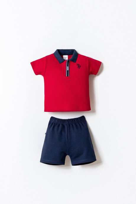 U.S. Polo Assn. Erkek Bebek %100 Pamuk Polo Yaka Nakışlı Yazlık Regular Fit Kırmızı Bebek Takımı USB2915-C-V2 
