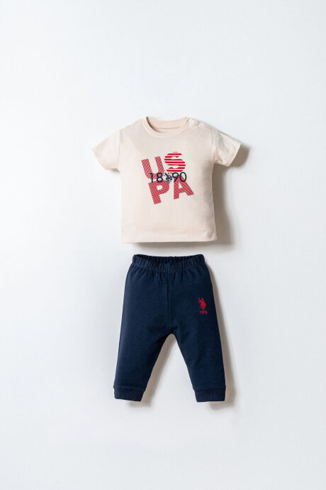 U.S. Polo Assn. Erkek Bebek Pamuklu Bisiklet Yaka Nakışlı Yazlık Regular Fit Kırmızı 3'Lü Bebek Takımı USB2866-C-V2 - 3