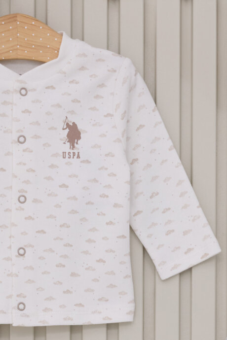 U.S. Polo Assn. Erkek Bebek Pamuklu Bisiklet Yaka Pigment Baskılı Kışlık Regular Fit Beyaz Bebek Takımı USB2023-C-V1 (1)