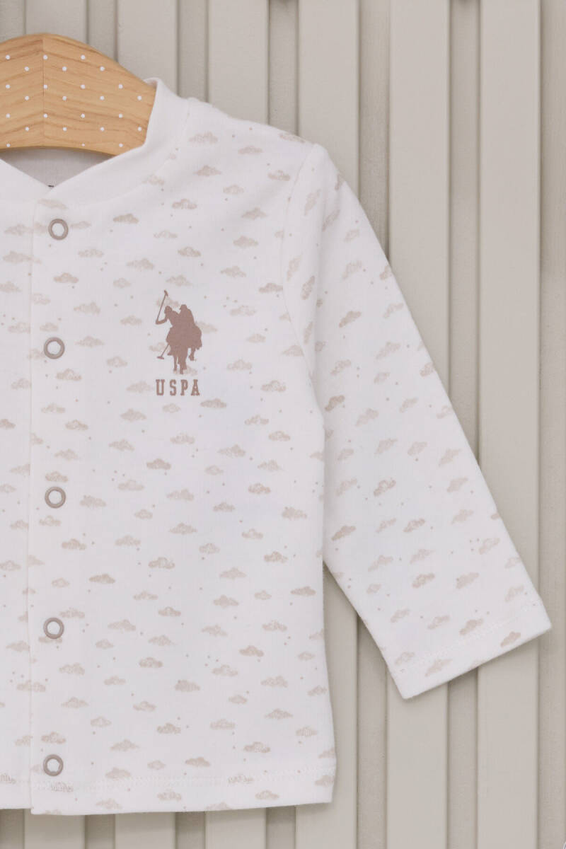 U.S. Polo Assn. Erkek Bebek Pamuklu Bisiklet Yaka Pigment Baskılı Kışlık Regular Fit Beyaz Bebek Takımı USB2023-C-V1 - 2