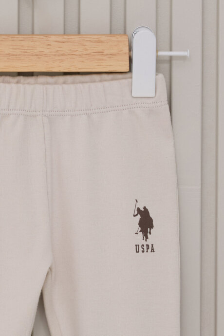 U.S. Polo Assn. Erkek Bebek Pamuklu Bisiklet Yaka Pigment Baskılı Kışlık Regular Fit Krem Bebek Takımı USB2038-C-V1 - 3