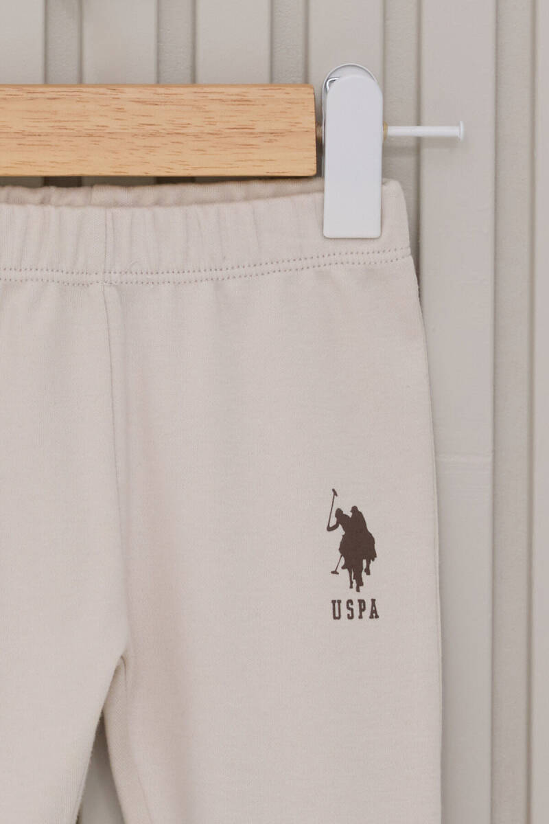 U.S. Polo Assn. Erkek Bebek Pamuklu Bisiklet Yaka Pigment Baskılı Kışlık Regular Fit Krem Bebek Takımı USB2038-C-V1 - 3
