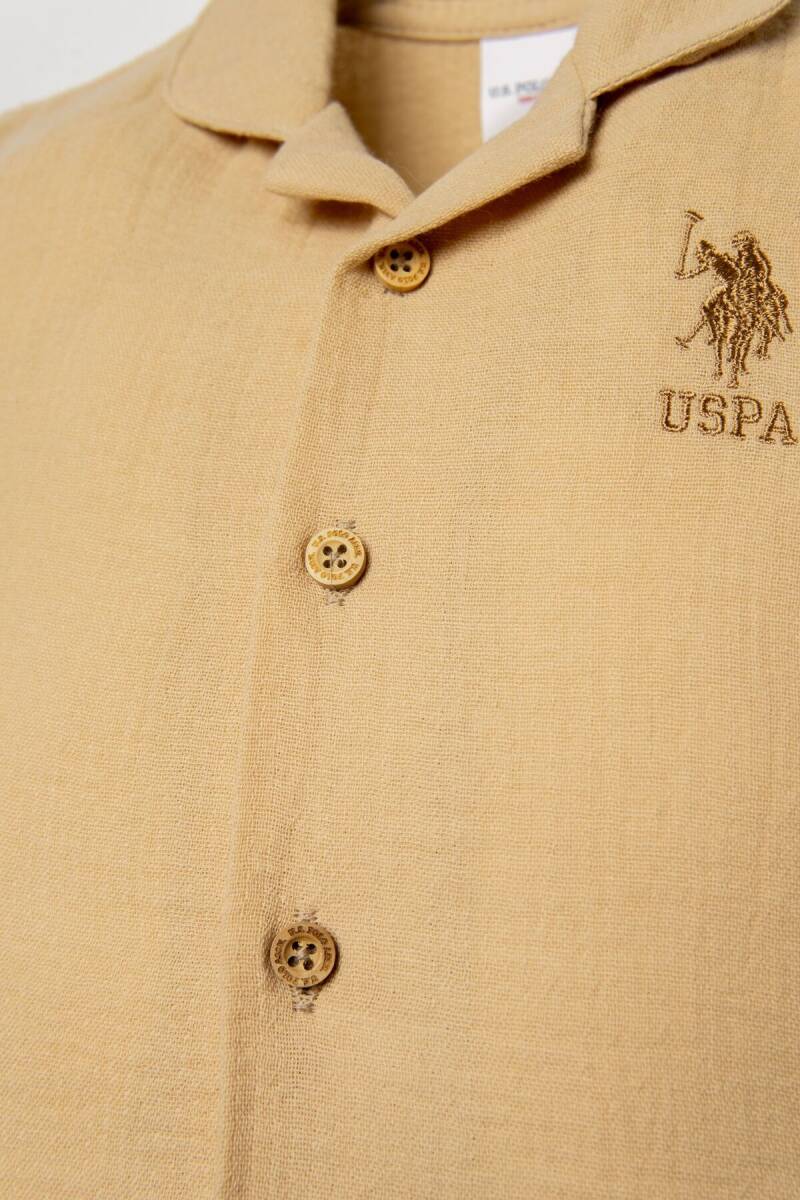 U.S. Polo Assn. Erkek Bebek %100 Pamuk Gömlek Yaka Nakışlı Yazlık Regular Fit Bej Pijama Takımı USB2947-C-V3 - 2