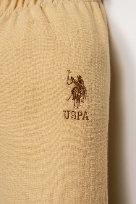 U.S. Polo Assn. Erkek Bebek %100 Pamuk Gömlek Yaka Nakışlı Yazlık Regular Fit Bej Pijama Takımı USB2947-C-V3 - 3