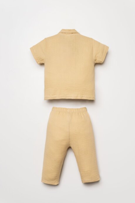 U.S. Polo Assn. Erkek Bebek %100 Pamuk Gömlek Yaka Nakışlı Yazlık Regular Fit Bej Pijama Takımı USB2947-C-V3 - 4