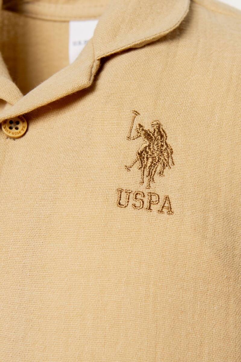 U.S. Polo Assn. Erkek Bebek %100 Pamuk Gömlek Yaka Nakışlı Yazlık Regular Fit Bej Pijama Takımı USB2947-C-V3 - 5