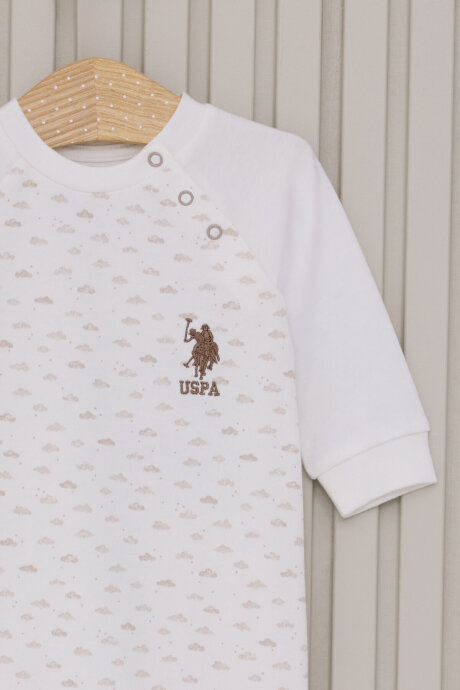 U.S. Polo Assn. Erkek Bebek Pamuklu Bisiklet Yaka Pigment Baskılı Kışlık Regular Fit Beyaz Tulum USB2025-C-V1 - 2