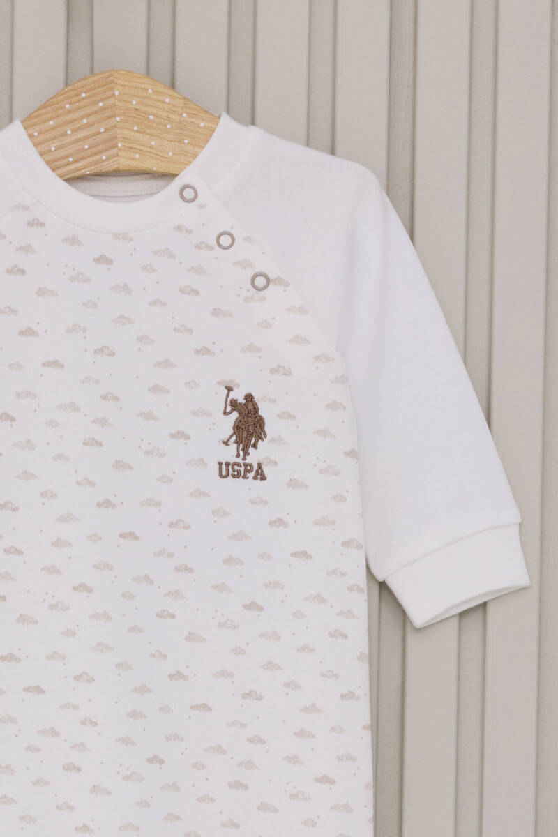 U.S. Polo Assn. Erkek Bebek Pamuklu Bisiklet Yaka Pigment Baskılı Kışlık Regular Fit Beyaz Tulum USB2025-C-V1 - 2