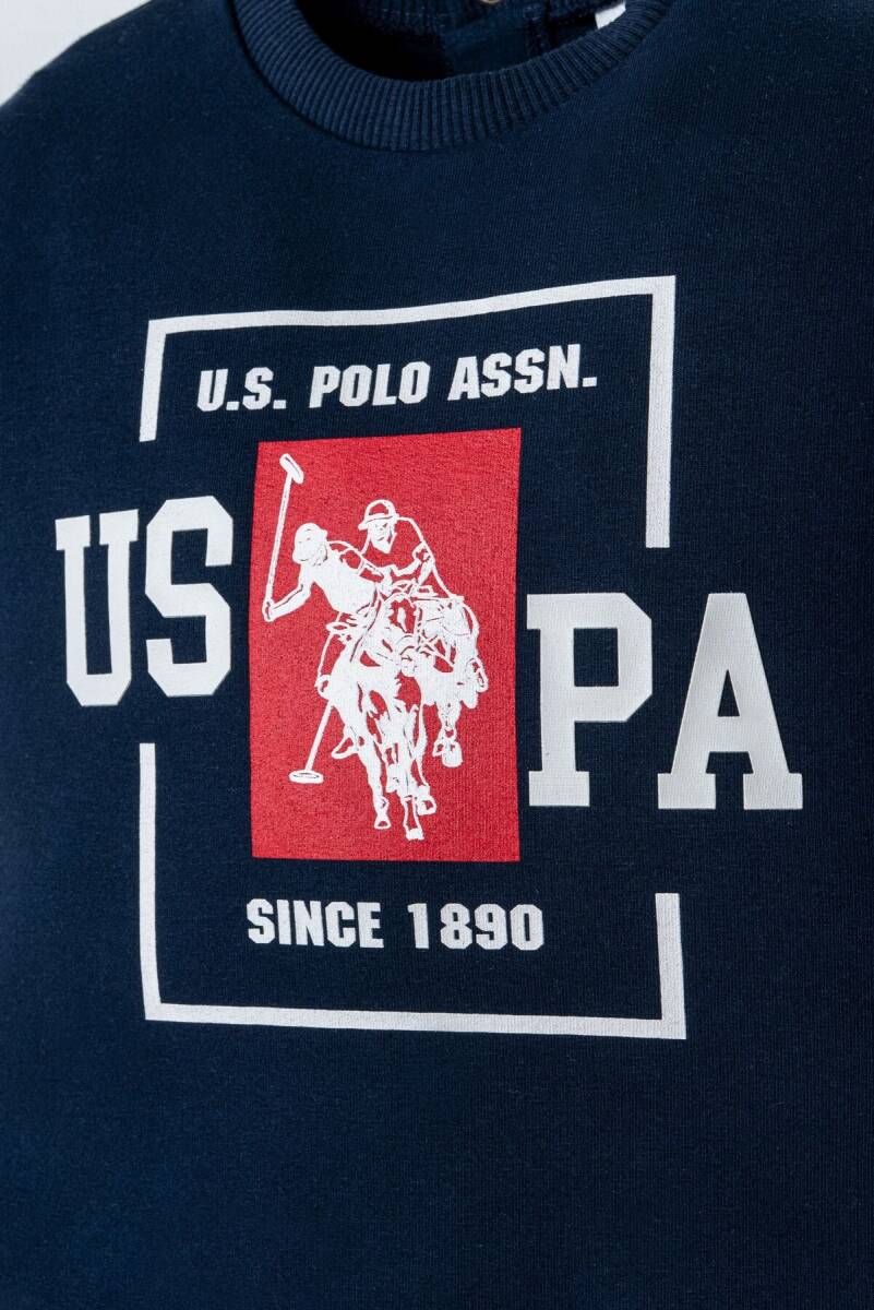 U.S. Polo Assn. Erkek Bebek Pamuklu Bisiklet Yaka Nakışlı Yazlık Regular Fit Lacivert Bebek Takımı USB2868-C-V1 - 2
