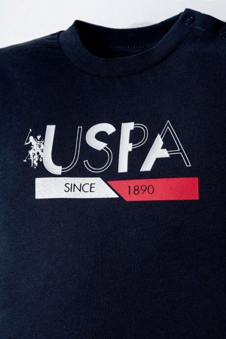 U.S. Polo Assn. Erkek Bebek %100 Pamuk Bisiklet Yaka Nakışlı Yazlık Regular Fit Lacivert Bebek Takımı USB2869-C-V1 - 2