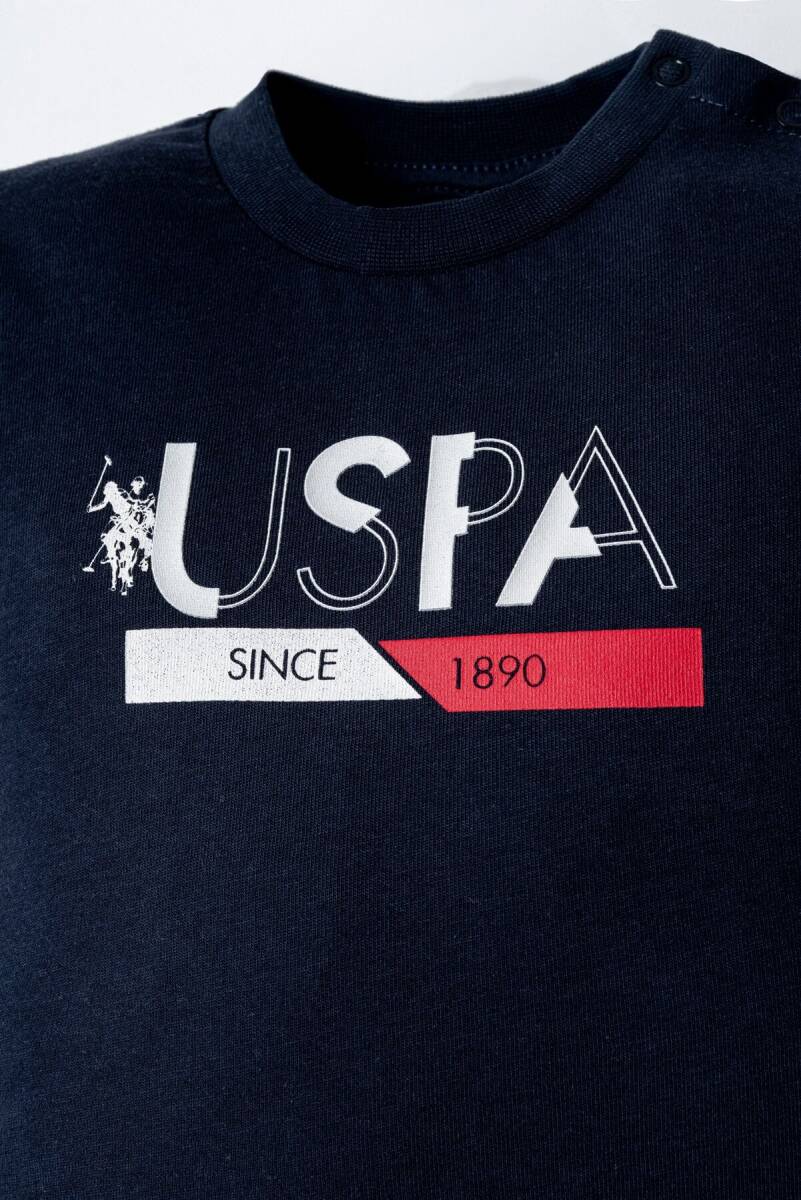 U.S. Polo Assn. Erkek Bebek %100 Pamuk Bisiklet Yaka Nakışlı Yazlık Regular Fit Lacivert Bebek Takımı USB2869-C-V1 - 2
