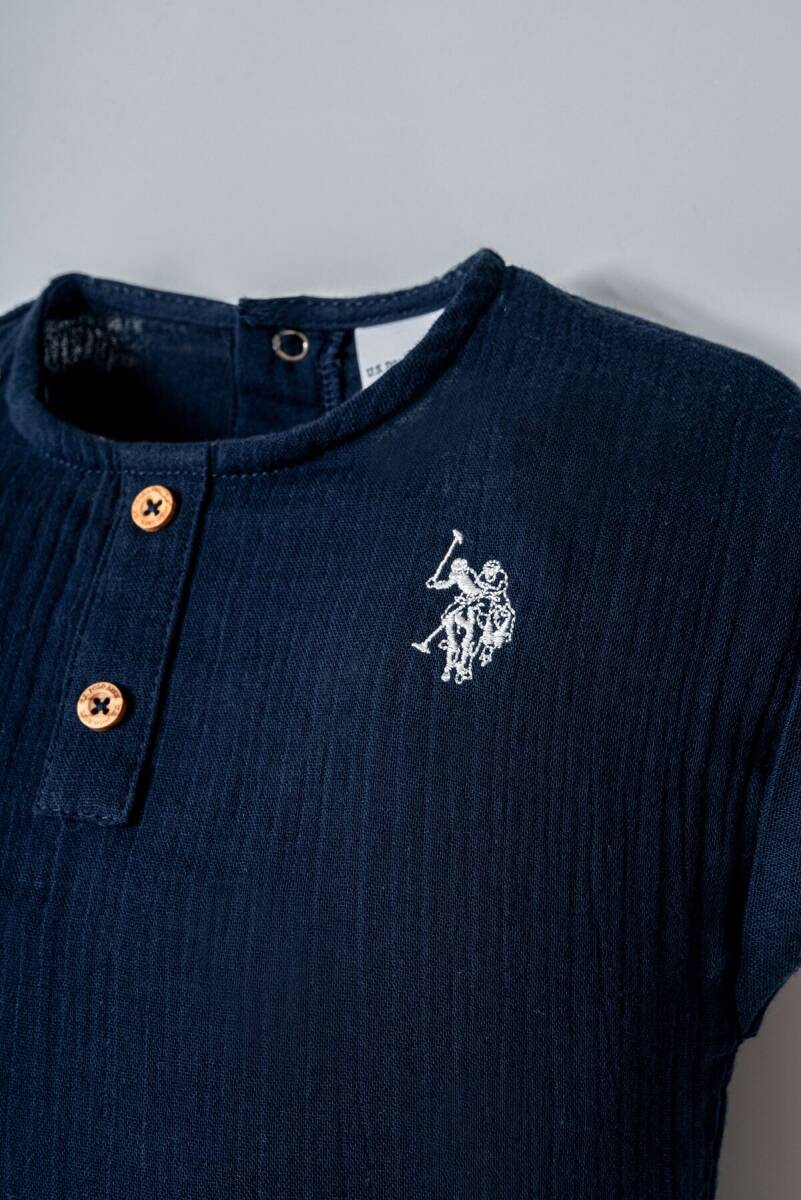 U.S. Polo Assn. Erkek Bebek %100 Pamuk Hakim Yaka Nakışlı Yazlık Regular Fit Lacivert Bebek Takımı USB2882-C-V1 - 2