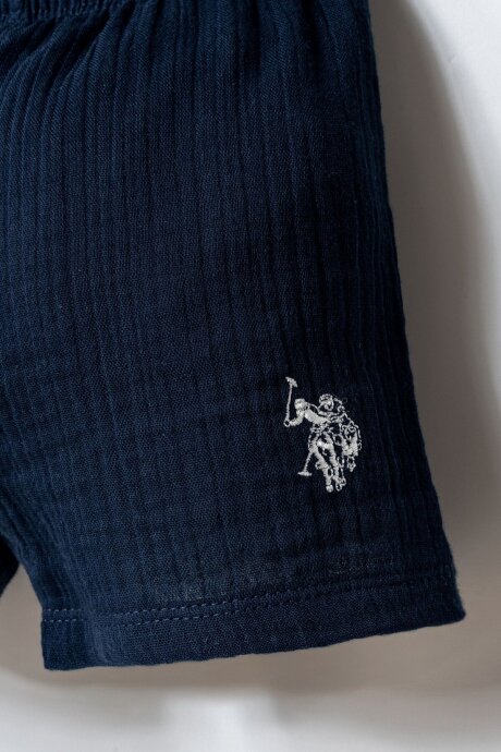 U.S. Polo Assn. Erkek Bebek %100 Pamuk Hakim Yaka Nakışlı Yazlık Regular Fit Lacivert Bebek Takımı USB2882-C-V1 - 5