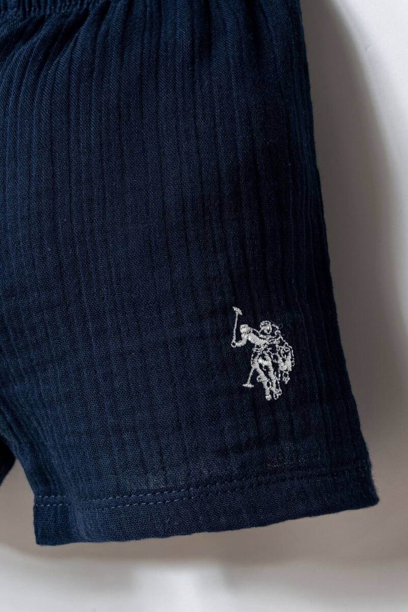 U.S. Polo Assn. Erkek Bebek %100 Pamuk Hakim Yaka Nakışlı Yazlık Regular Fit Lacivert Bebek Takımı USB2882-C-V1 - 5