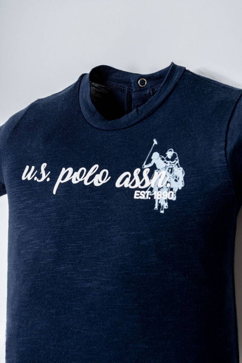 U.S. Polo Assn. Erkek Bebek %100 Pamuk Bisiklet Yaka Nakışlı Yazlık Regular Fit Lacivert Bebek Takımı USB2899-C-V1 - 2