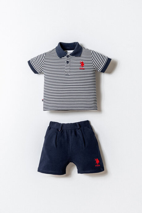 U.S. Polo Assn. Erkek Bebek %100 Pamuk Polo Yaka Nakışlı Yazlık Regular Fit Lacivert Bebek Takımı USB2907-C-V1 - 1