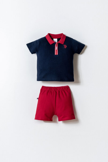 U.S. Polo Assn. Erkek Bebek %100 Pamuk Polo Yaka Nakışlı Yazlık Regular Fit Lacivert Bebek Takımı USB2915-C-V3 - 1