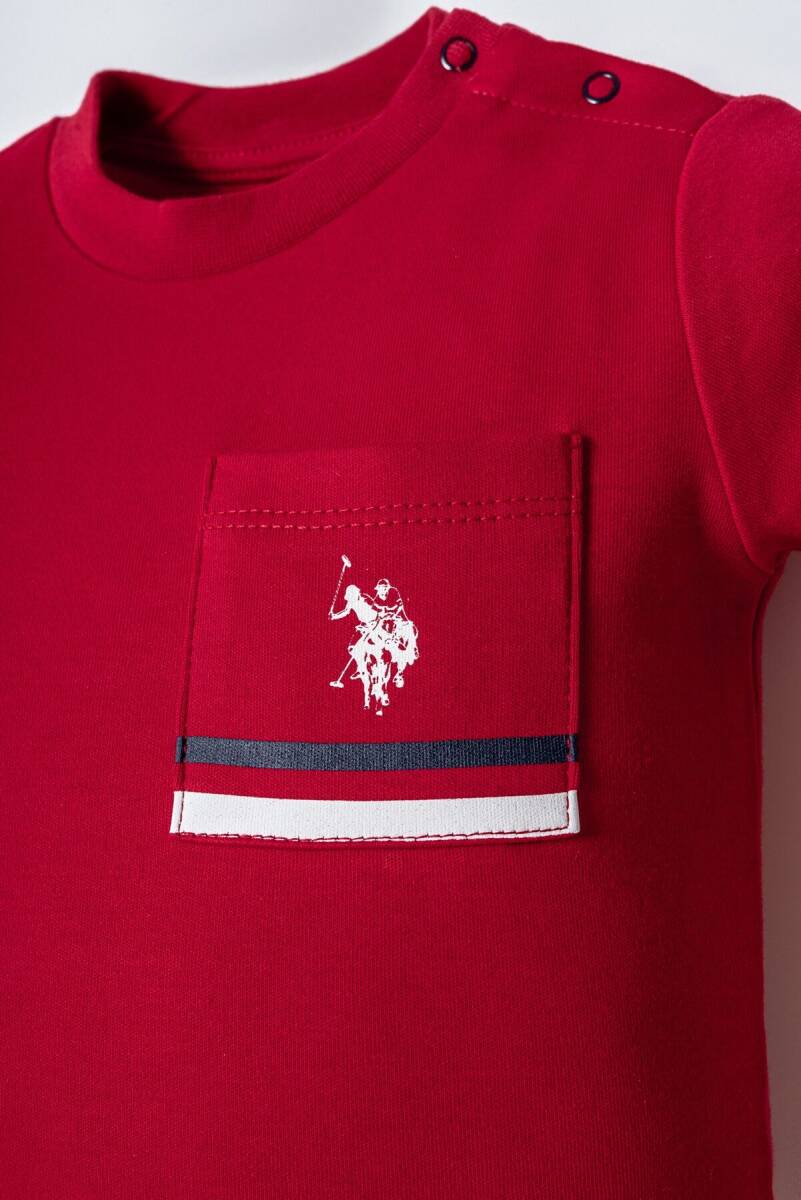 U.S. Polo Assn. Erkek Bebek %100 Pamuk Bisiklet Yaka Nakışlı Yazlık Regular Fit Kırmızı Bebek Takımı USB2867-C-V2 - 2