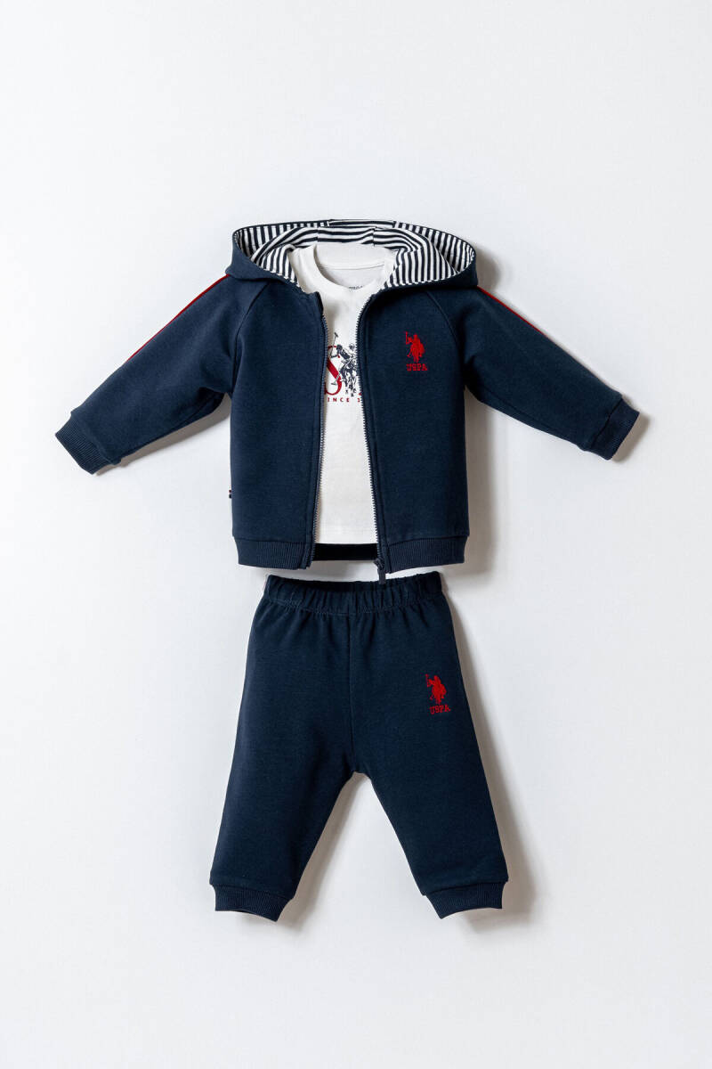 U.S. Polo Assn. Erkek Bebek Pamuklu Fermuarlı Yaka Nakışlı Yazlık Regular Fit Lacivert 3'Lü Bebek Takımı USB2909-C-V1 - 1
