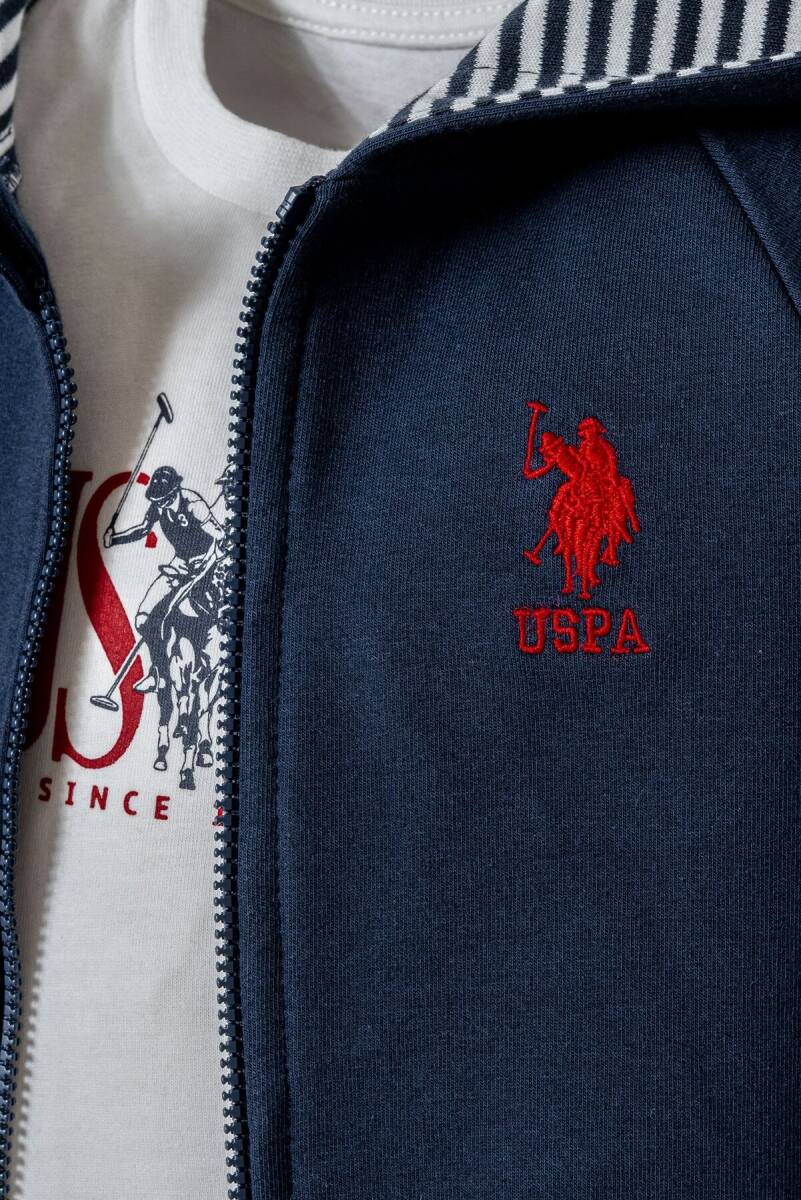 U.S. Polo Assn. Erkek Bebek Pamuklu Fermuarlı Yaka Nakışlı Yazlık Regular Fit Lacivert 3'Lü Bebek Takımı USB2909-C-V1 - 2