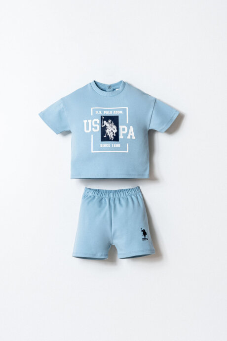 U.S. Polo Assn. Erkek Bebek Bisiklet Yaka Nakışlı Yazlık Regular Fit Mavi Bebek Takımı USB2868-C-V2